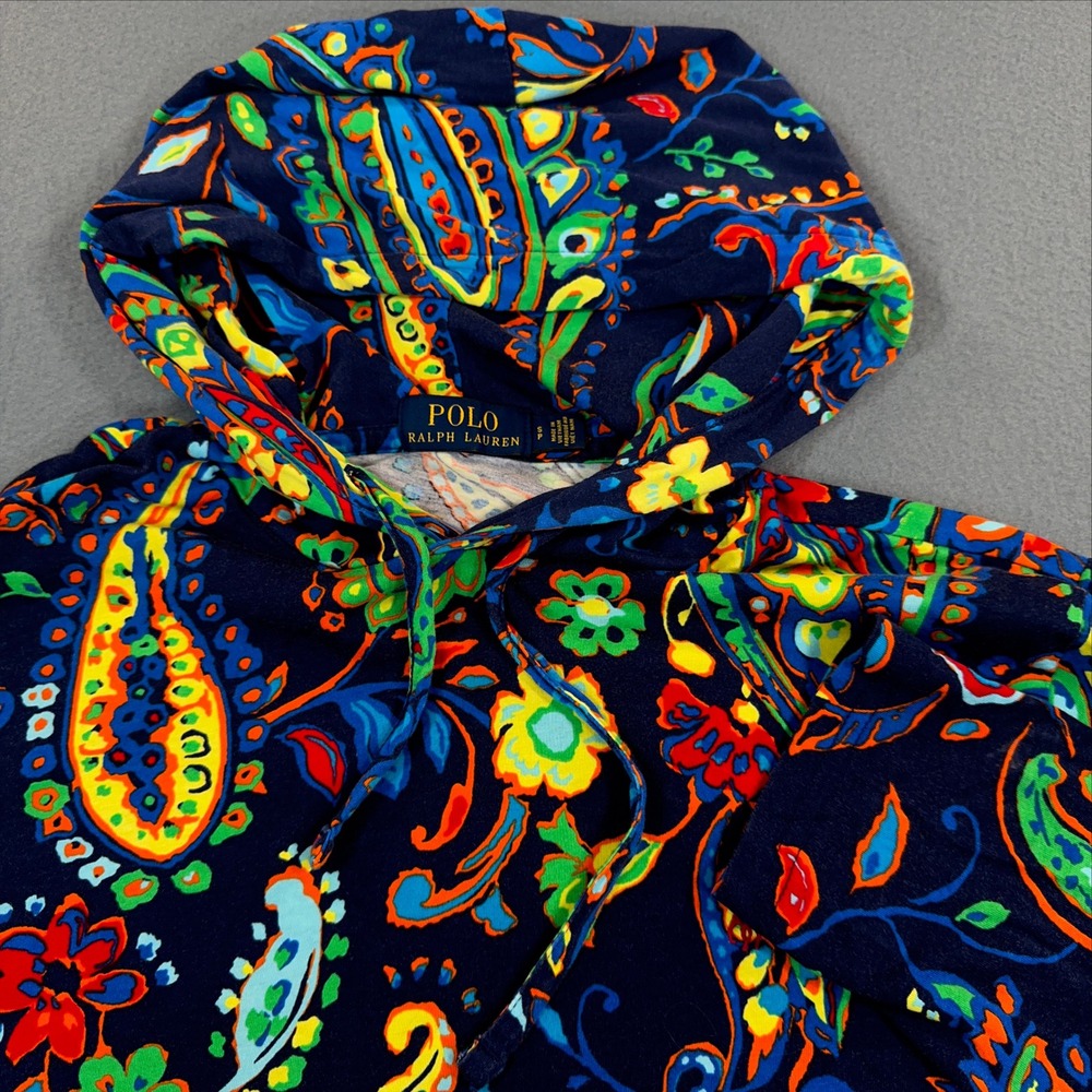 Polo Ralph Lauren Paisley Floral Hoodie Multi-Color Cotton Pullover Mens Small